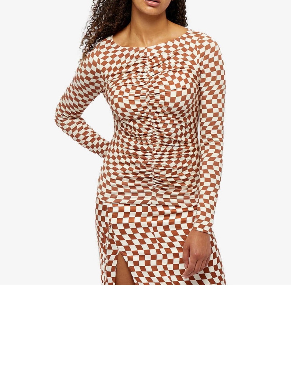 Kitri Hope Checker Ruched Jersey Top - Picture 2 of 6